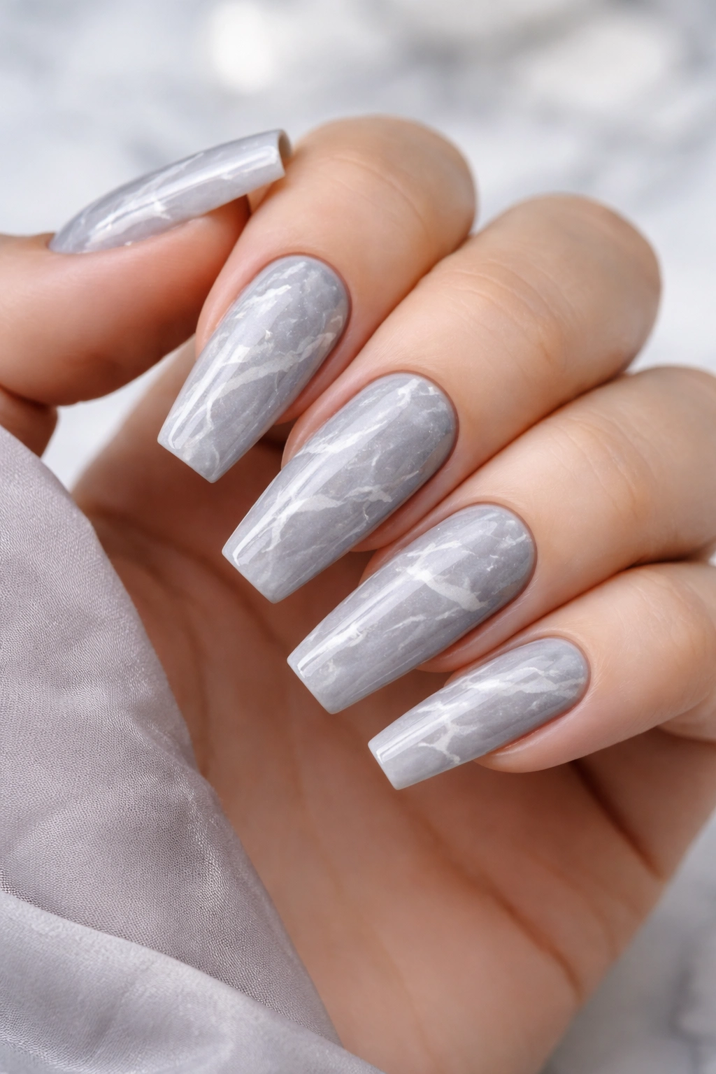 Cool gray marble coffin nails with veining