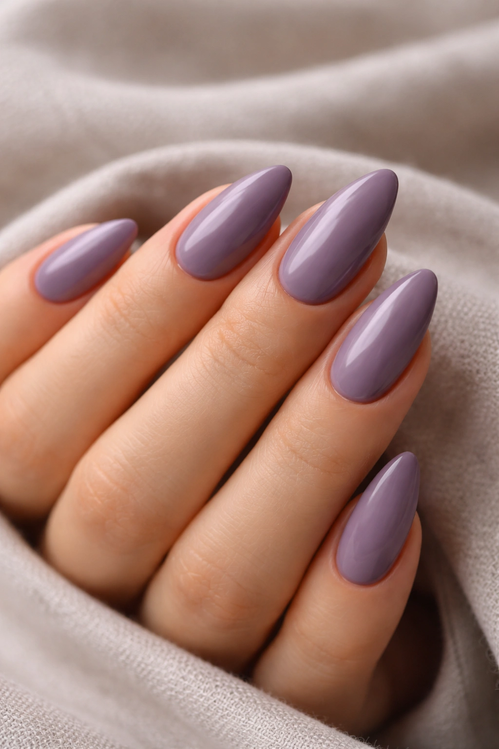 Cool mauve almond nails with gray-violet undertone