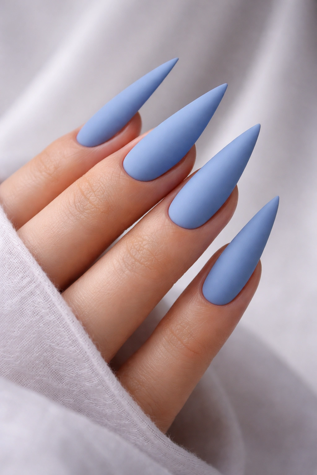 Cornflower blue matte stiletto nails