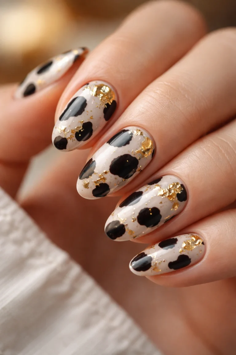 12 Short Cow Print Almond Nails That Stand Out