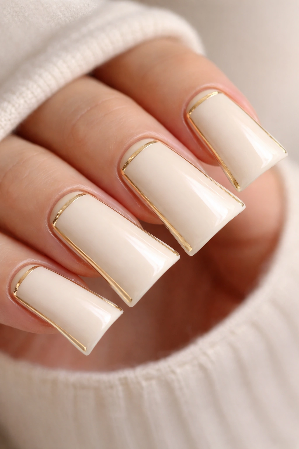Duck nails cream with minimalist gold cuticle frame