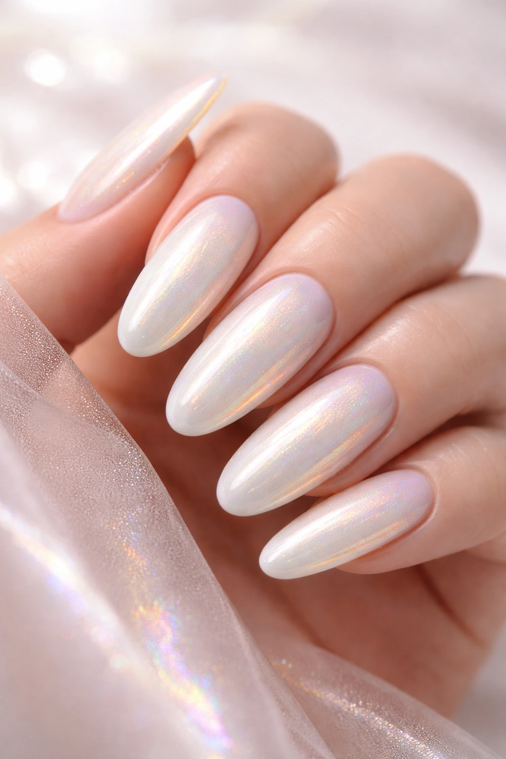 Cream nails with subtle mother-of-pearl shimmer