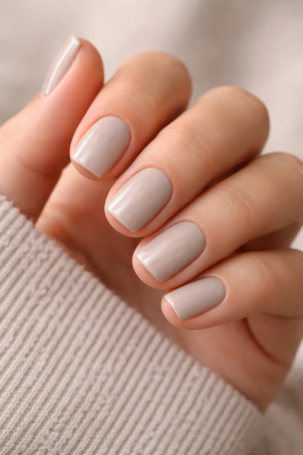 Short squoval nails in creamy greige color