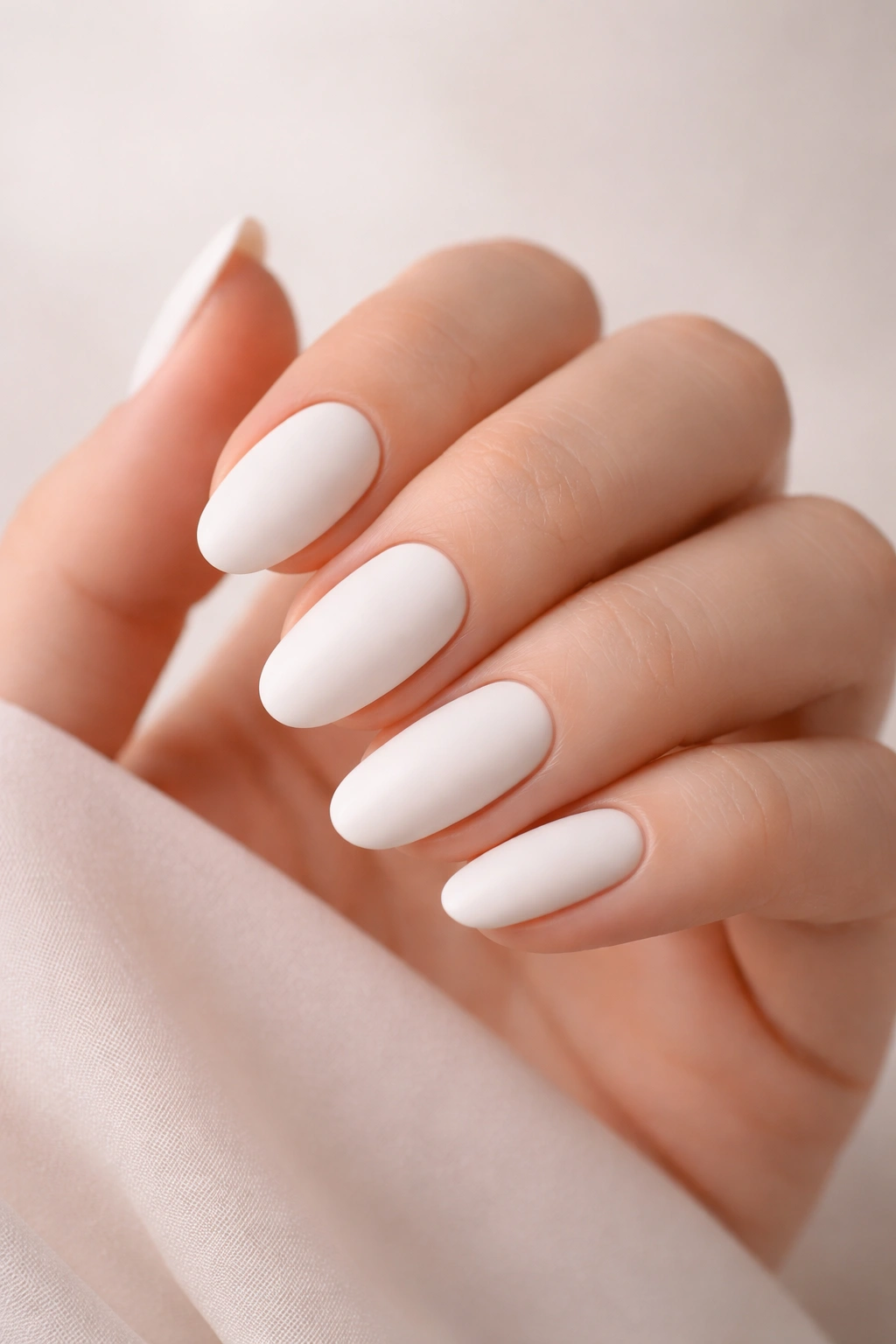 Creamy white matte nails on a hand