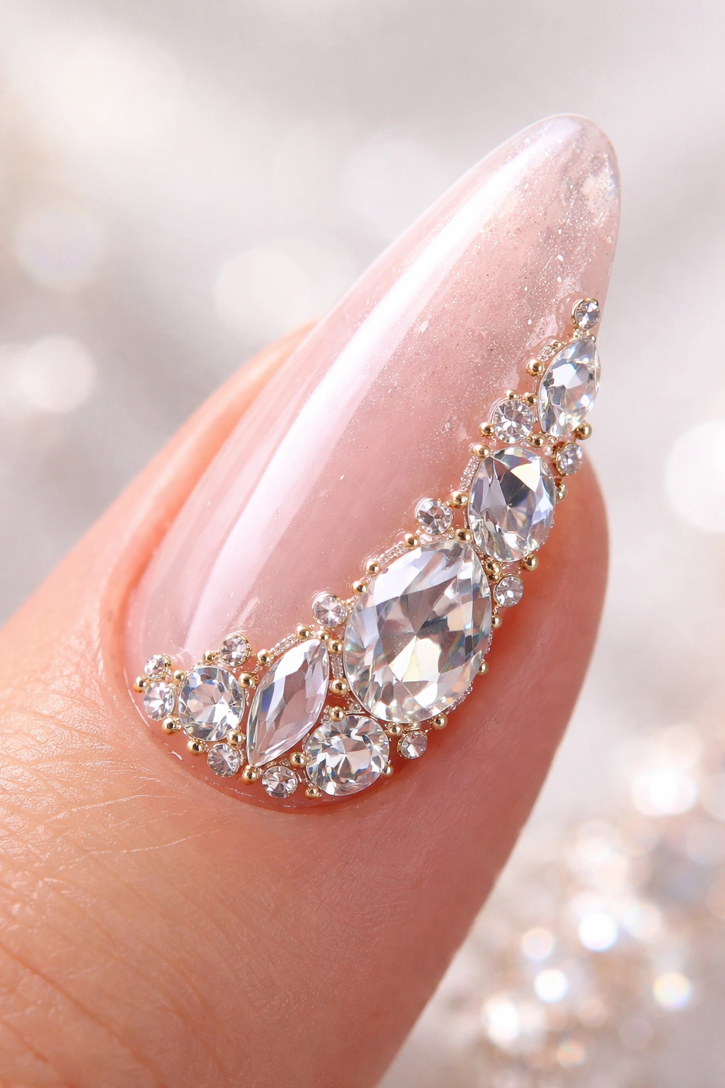 Nail with a cluster of crystals and gemstones for sparkle