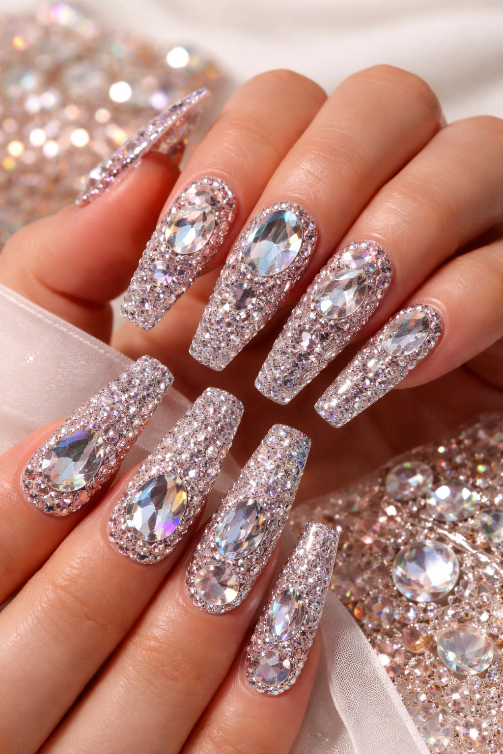 Coffin nails encrusted with crystals and gems