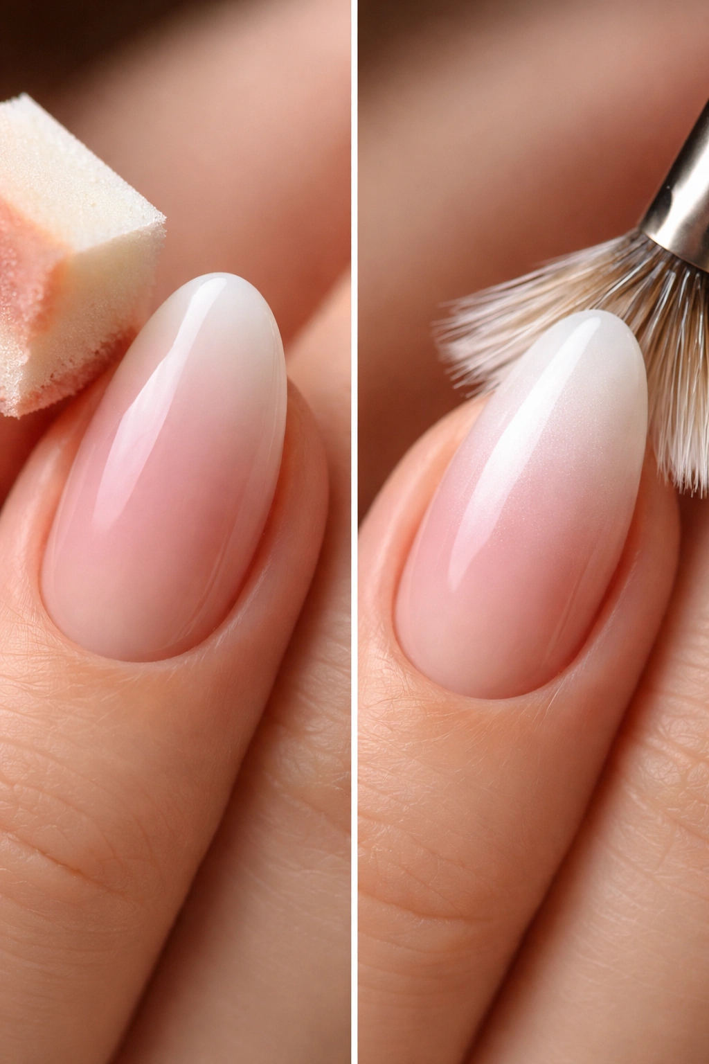 Close-up of a curved nail showing a seamless ombre blend on a curved surface.