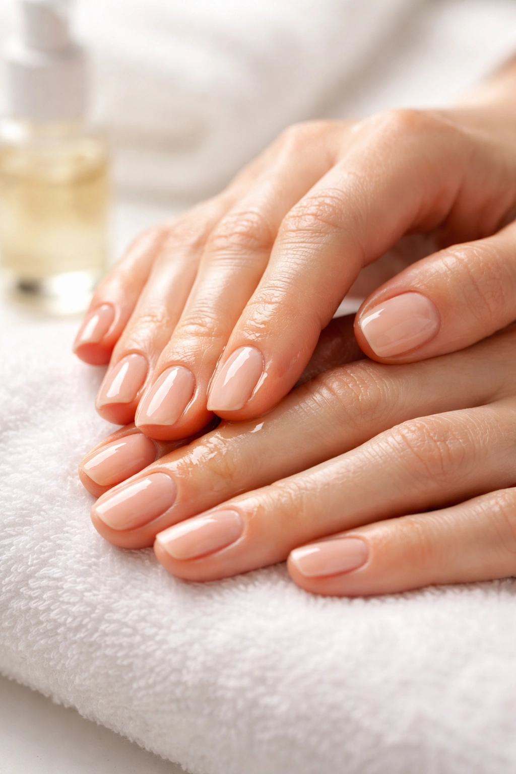 Hand massaging cuticle oil into the nail cuticle in circular motion