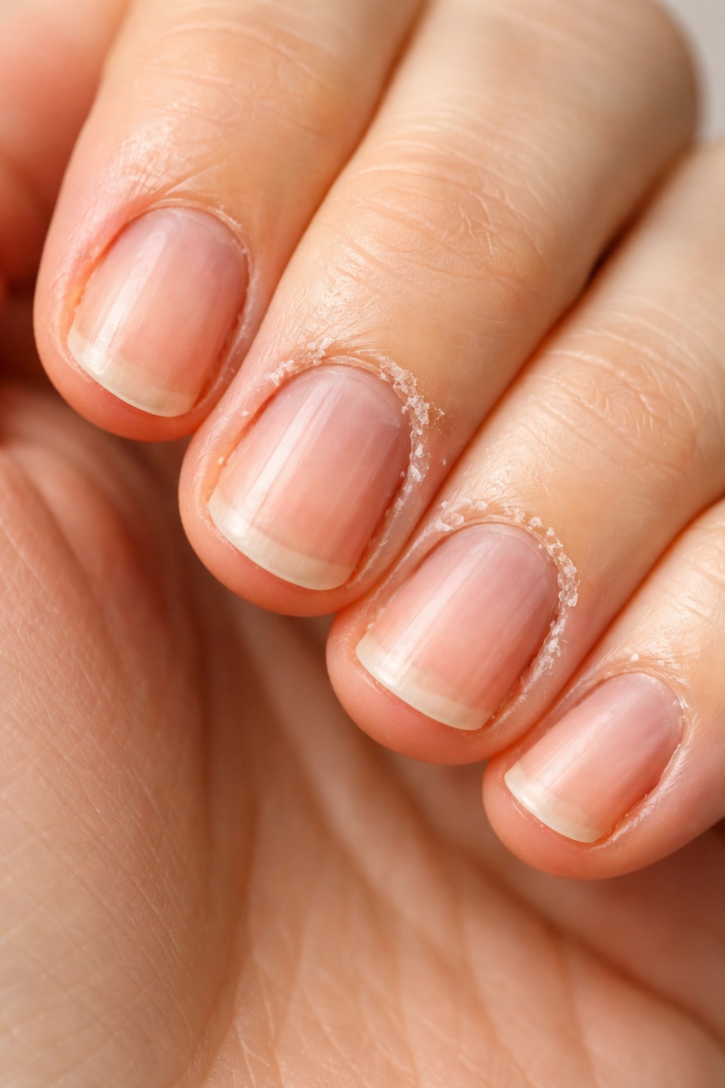 Close-up of dry peeling cuticles to illustrate common problems