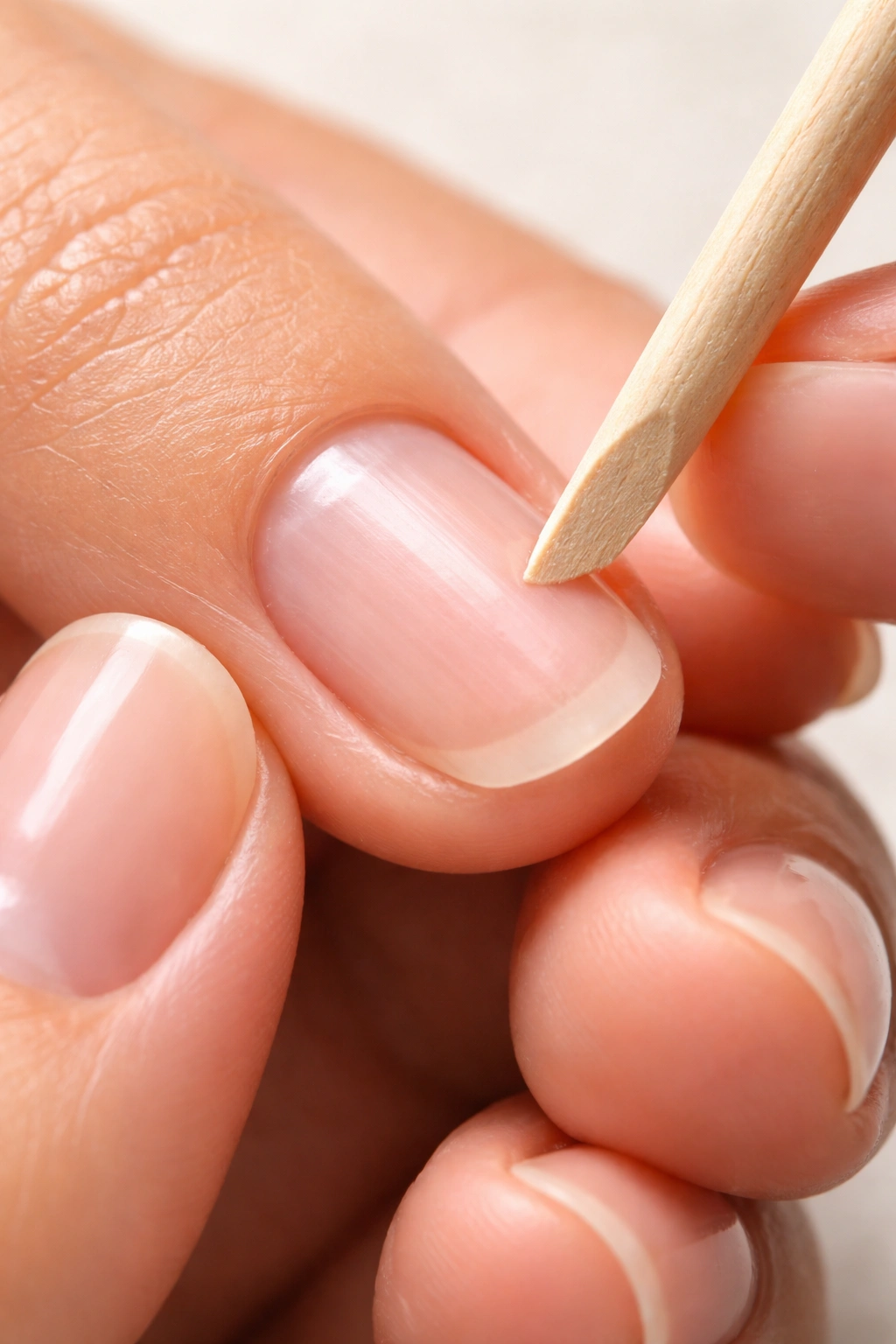 Nail cuticle push with wooden stick, clean nail bed