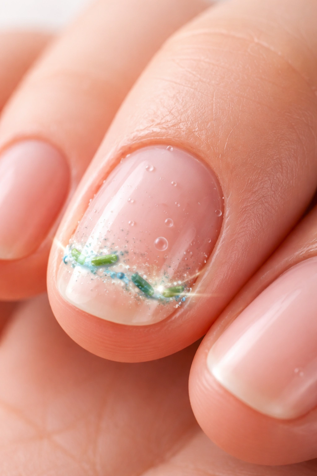Close-up of cuticle at nail base showing transparent skin protecting the nail