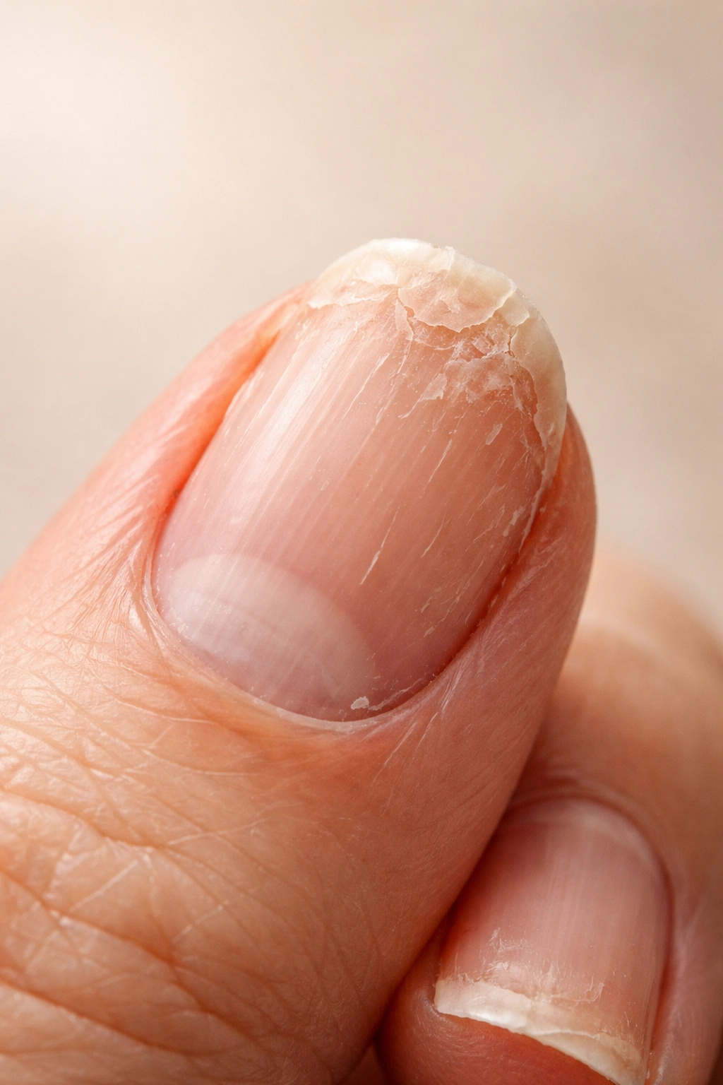 Damaged nail with splits and peeling edges