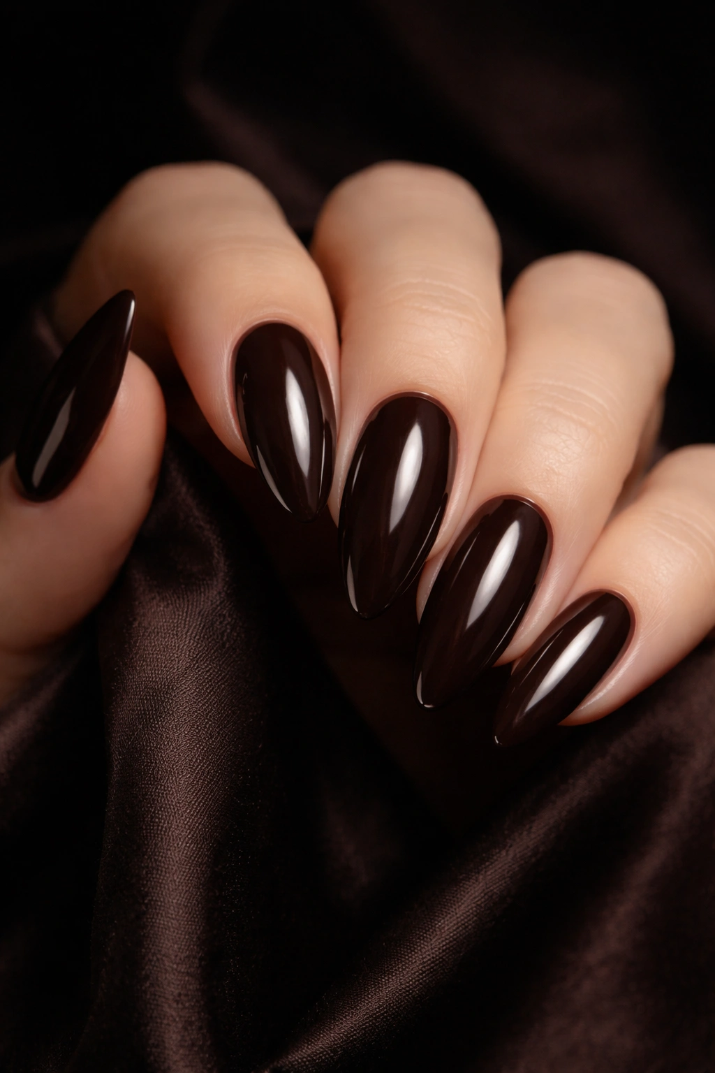 Almond nails in deep espresso brown