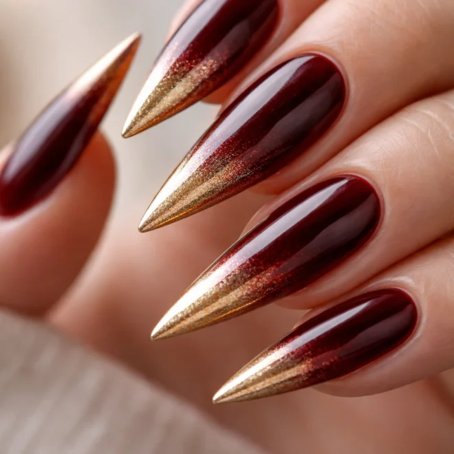 11 Dark Red French Tip Stiletto Nail Ideas