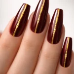 15 Dark Red Coffin Nails for Long Nails