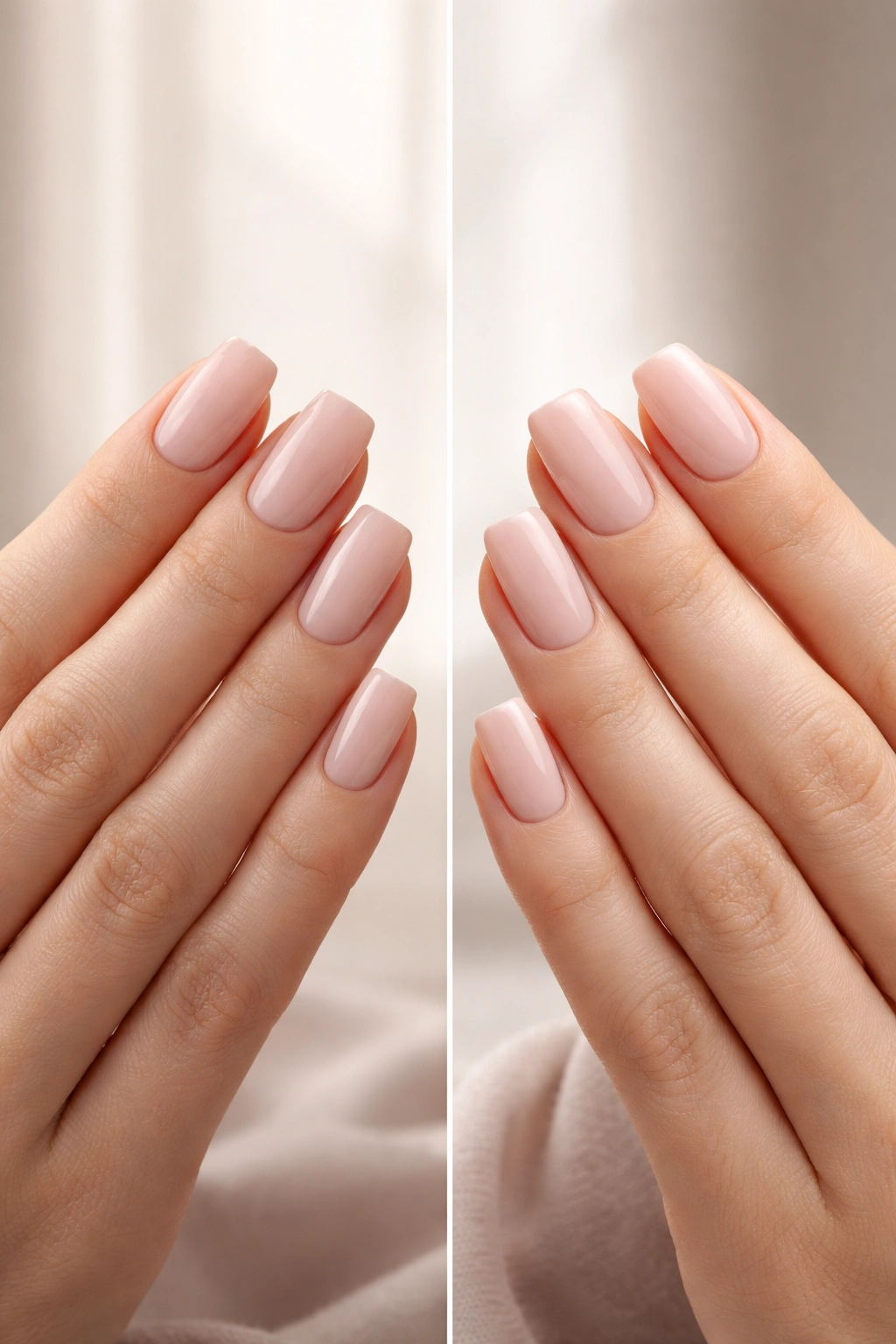Hands displaying soft-square and squoval nails to illustrate a practical decision framework