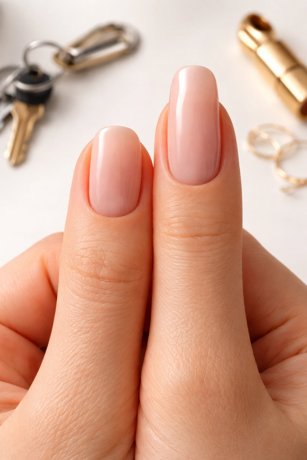 Close-up of hands showing short and long squoval nails to visualize decision between practicality and aesthetics