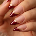 20 Red French Tip Almond Nails With Glitter Accents