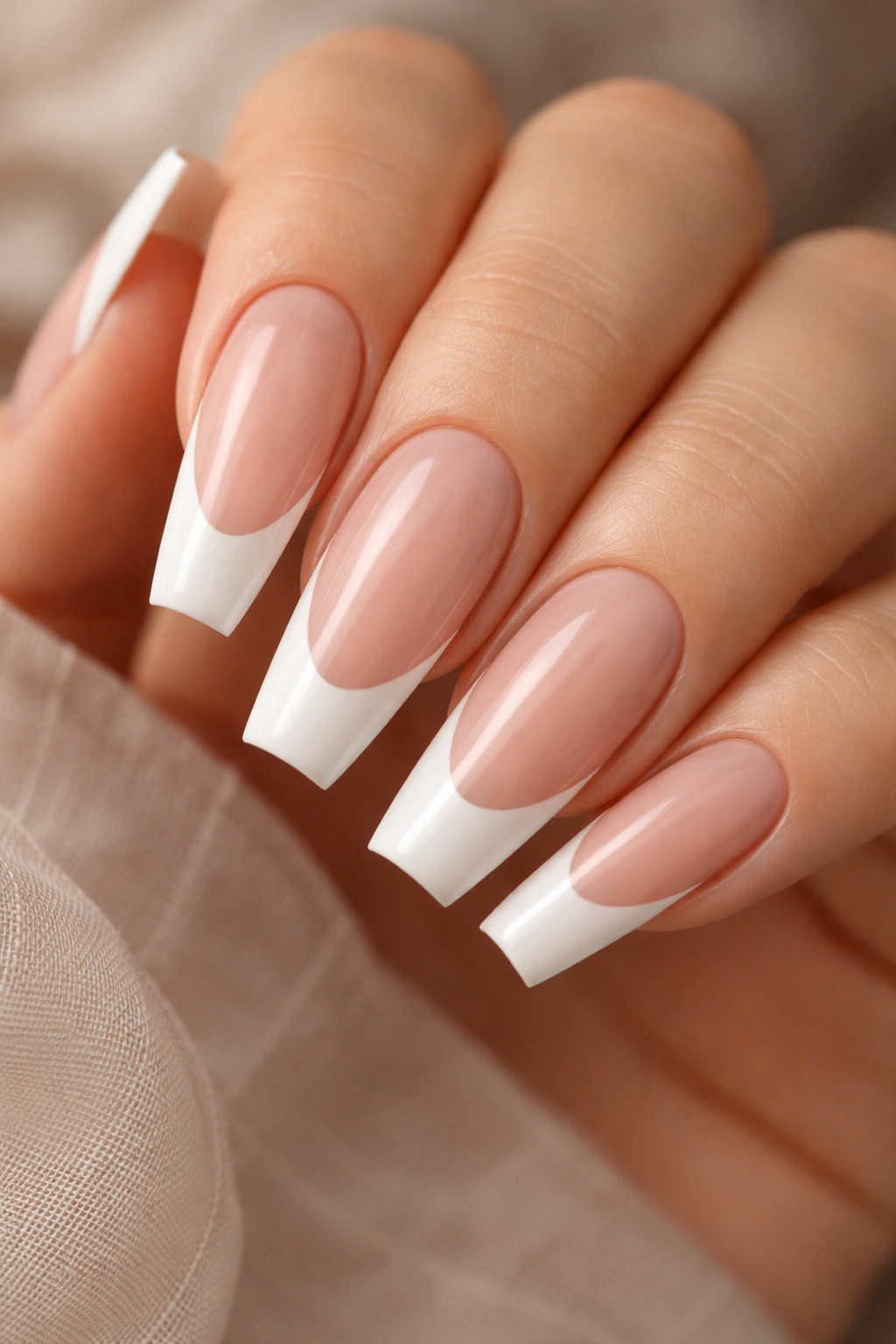 Ballerina nails with a deep smile line French on longer nail beds