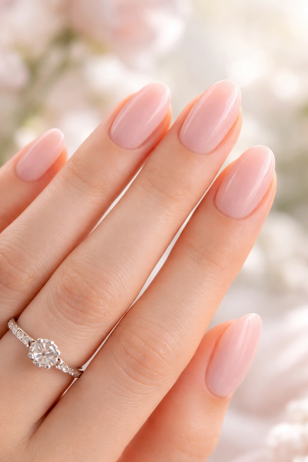 Close-up of hands with ballet pink sheer nails