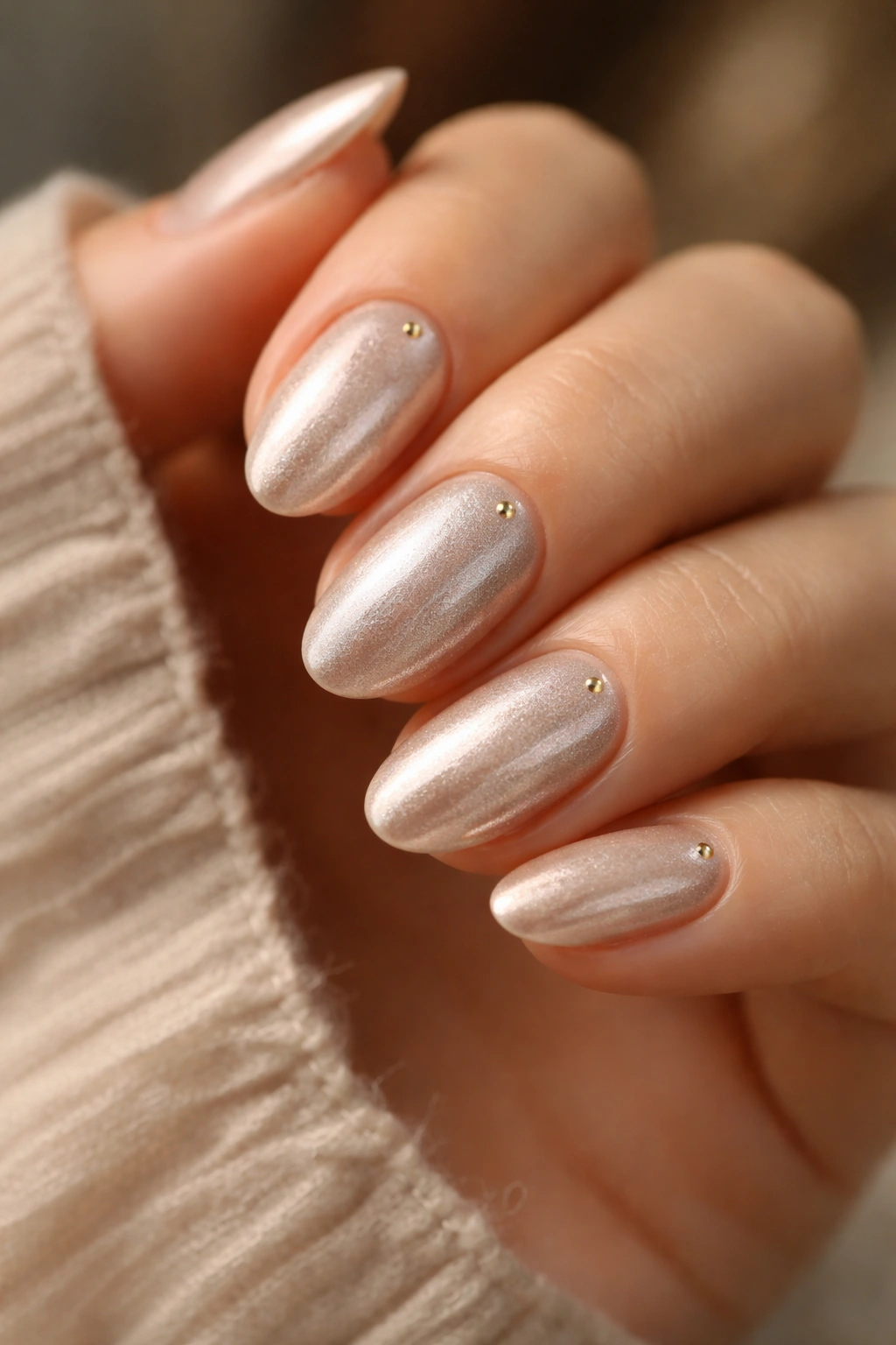 Desert sand chrome nails with minimal dots