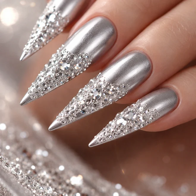10 Silver Stiletto Nails for Prom