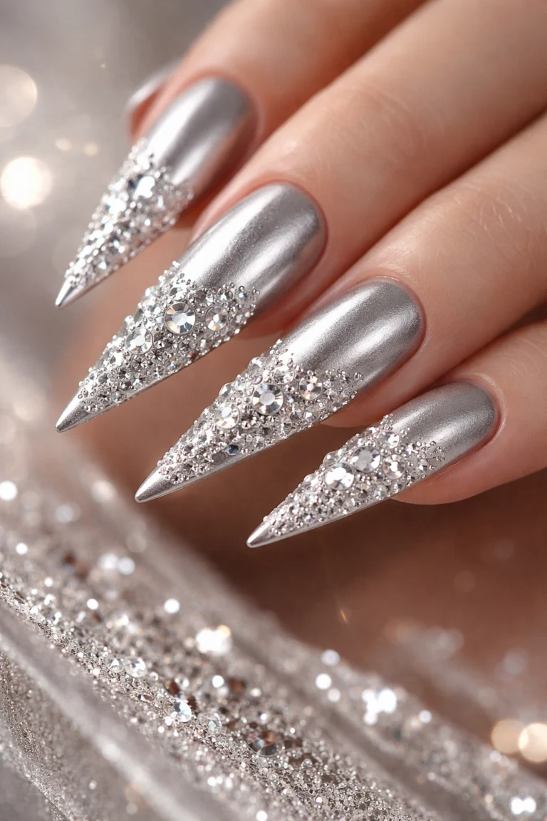 10 Silver Stiletto Nails for Prom