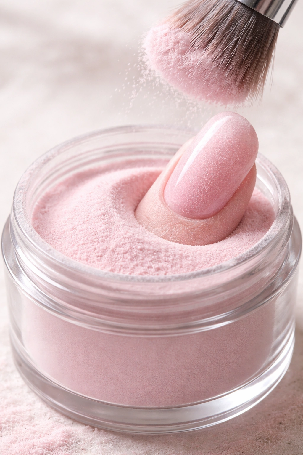 Fine colored dip powder in a plain jar