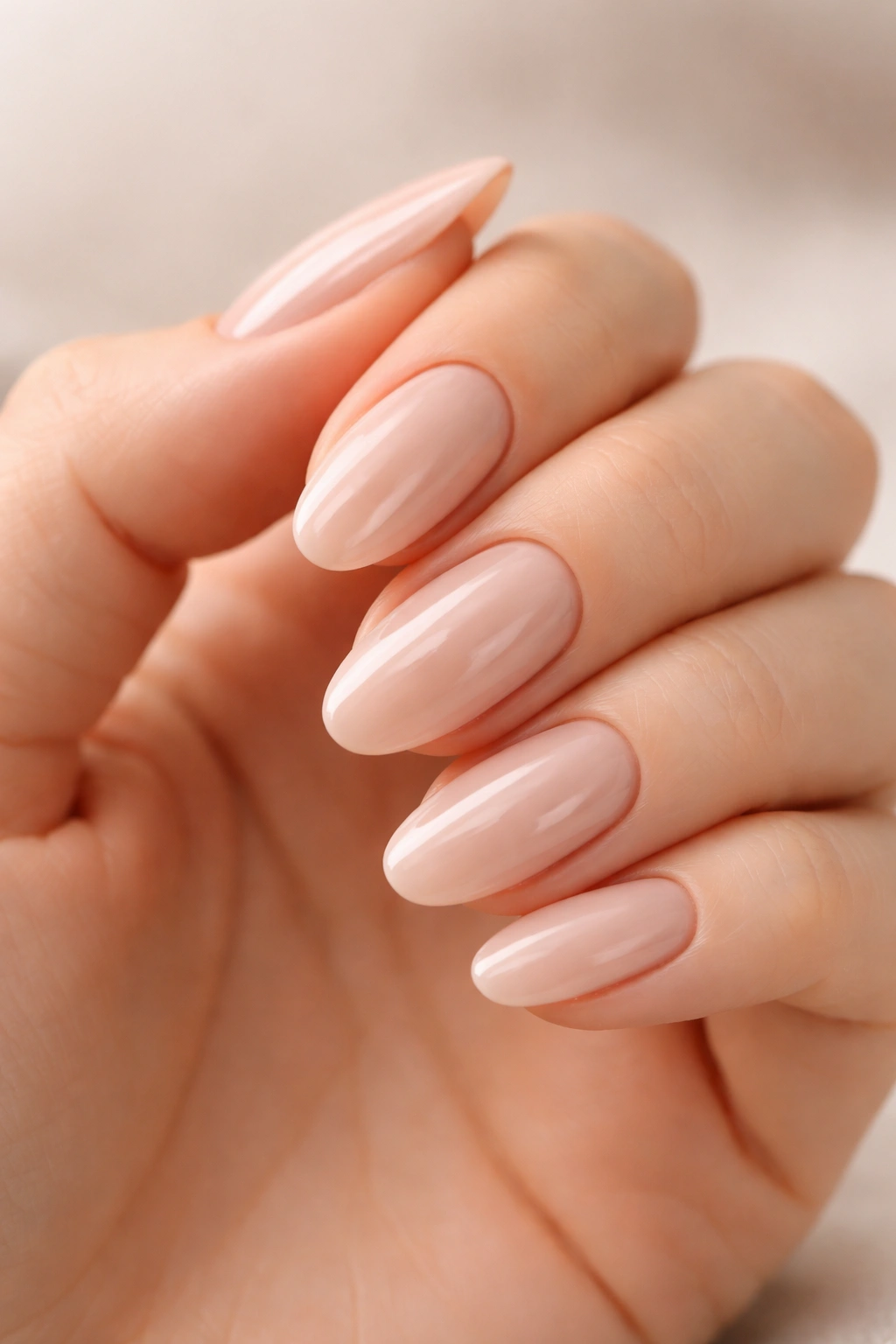 Close-up of glossy dip powder nails on a hand, highlighting durability and long wear