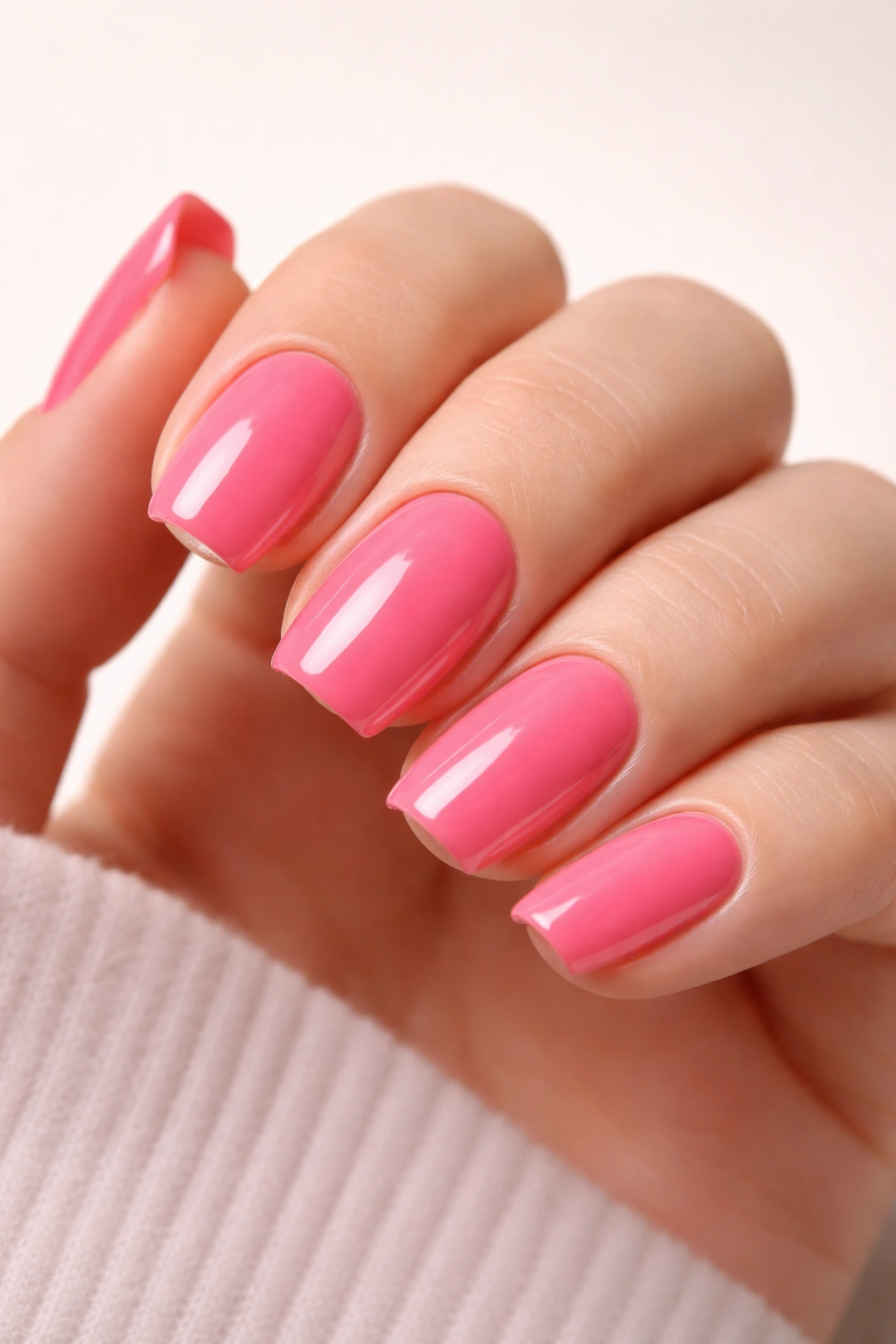 Close-up of hand with vibrant dip powder nails
