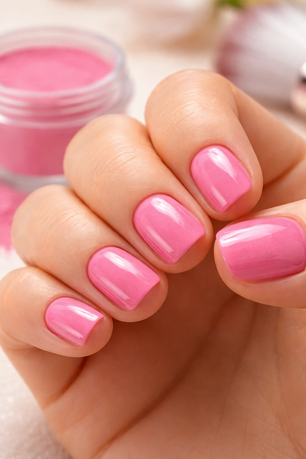 Dip powder manicure on short nails with thick color