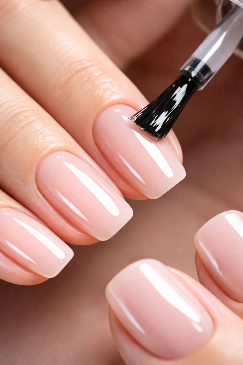 Nail applying glossy top coat for shine