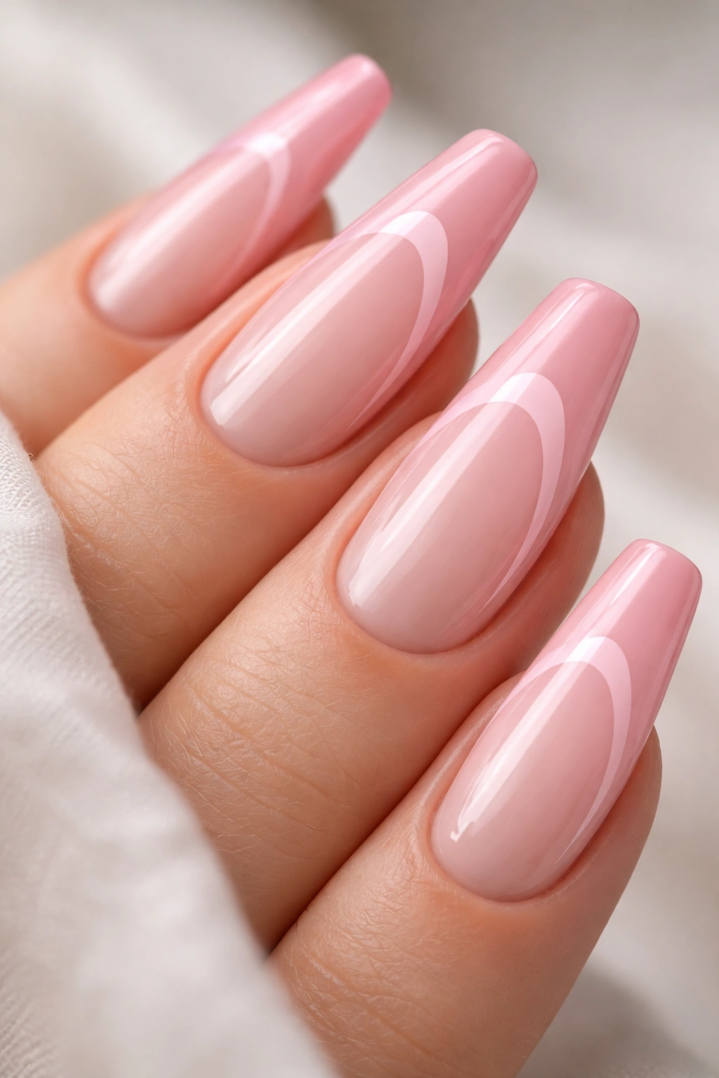 Ballerina nails with double pink French lines.