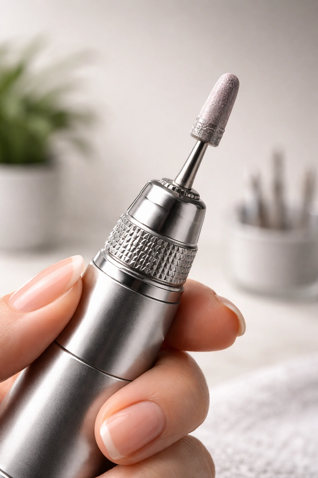 Nail drill with chuck visible inspected during troubleshooting