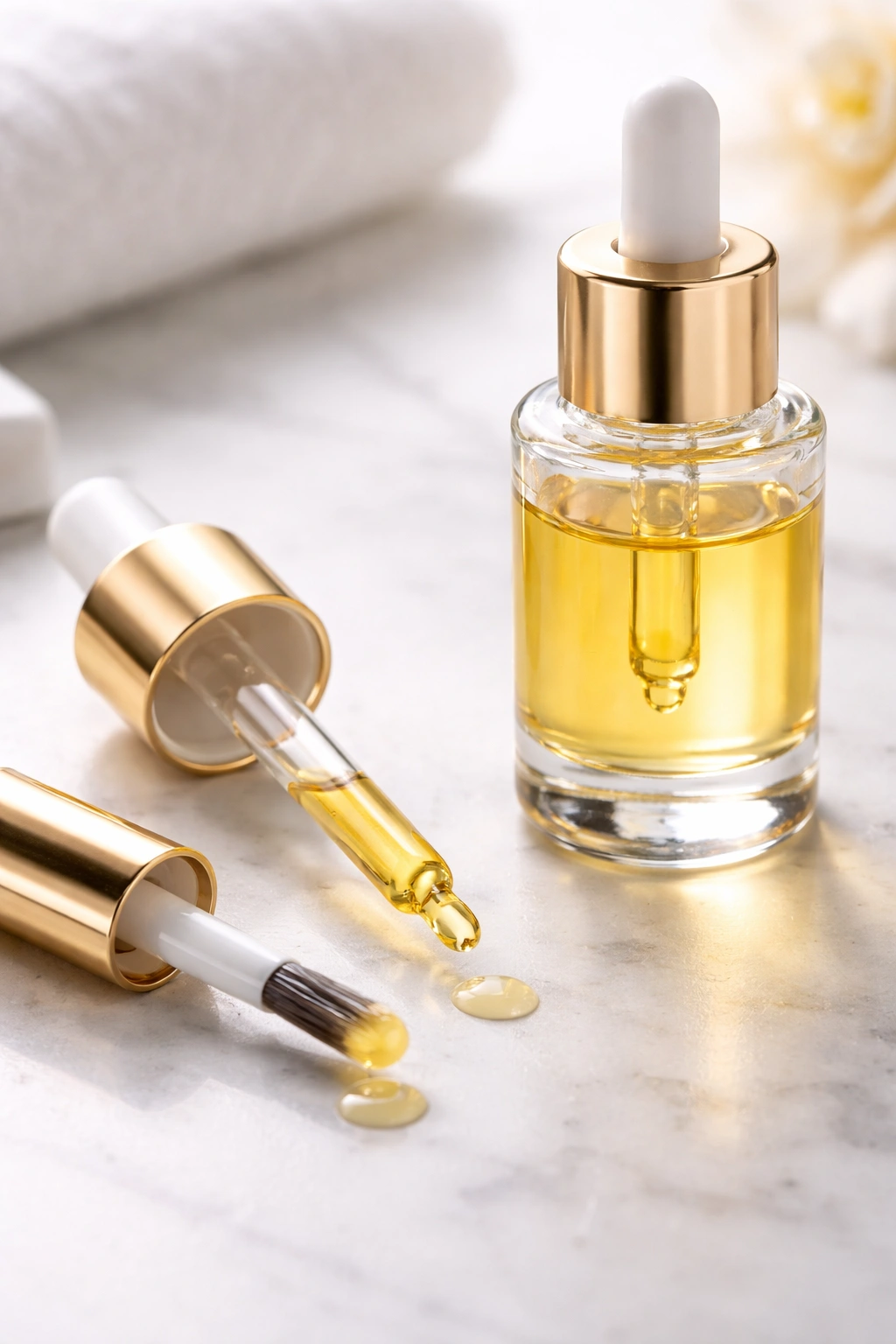 Dropper and brush applicators with cuticle oil bottle