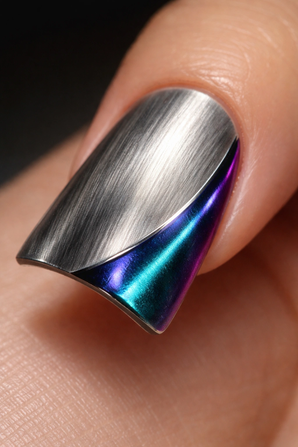 Duck nail with brushed metal finish and bold accent stripe