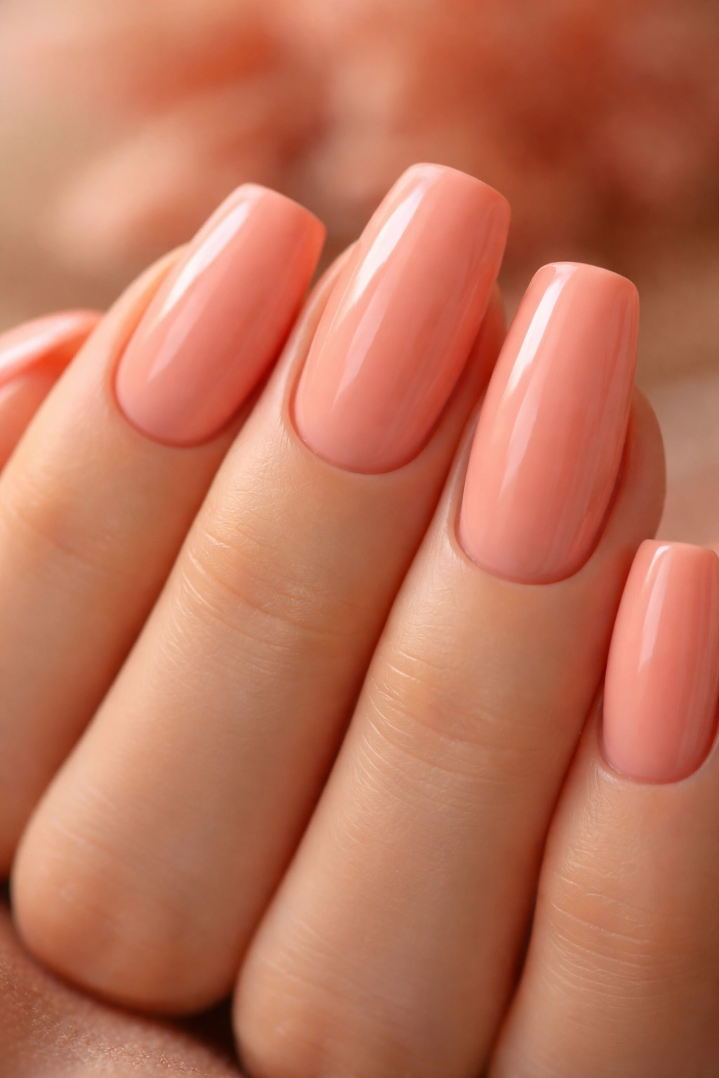 Close-up of duck nails in soft coral with warm depth