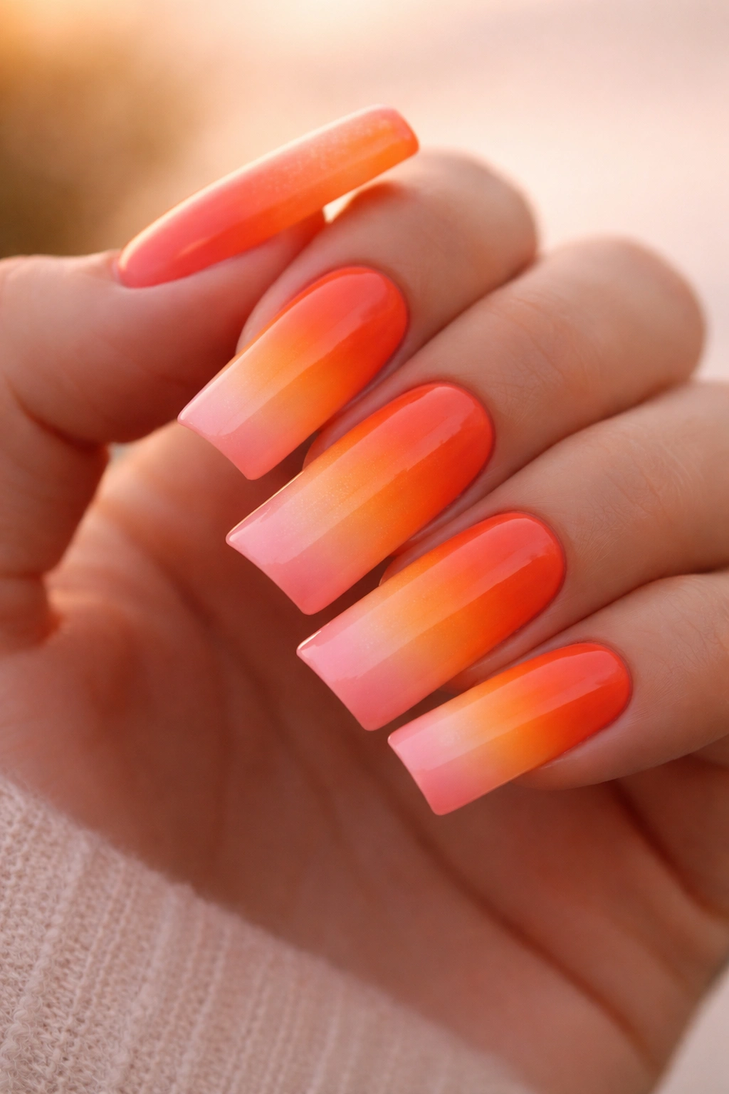 Ombré sunset duck nails orange to peach gradient