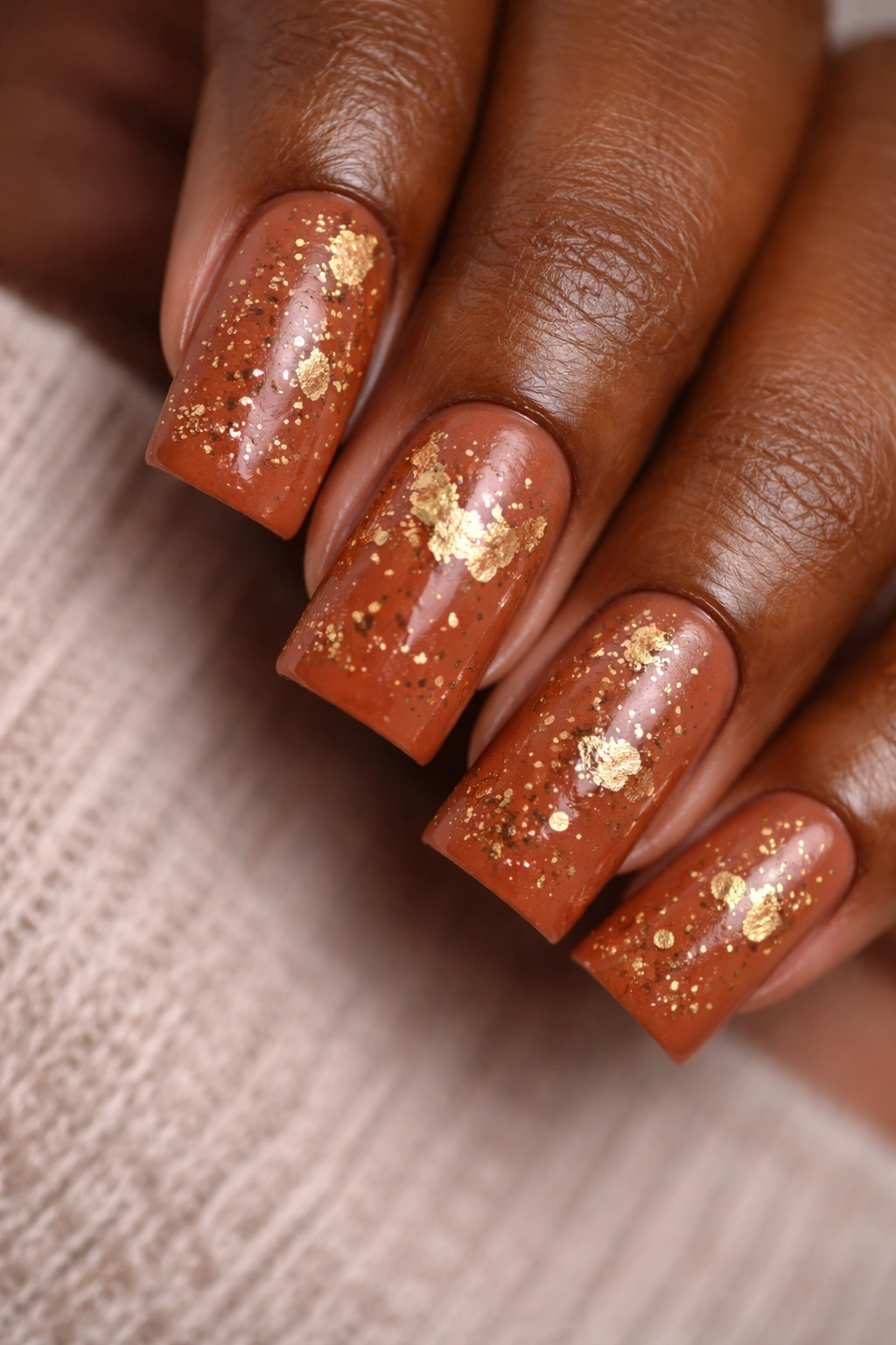 Terracotta duck nails with gold leaf and speckles