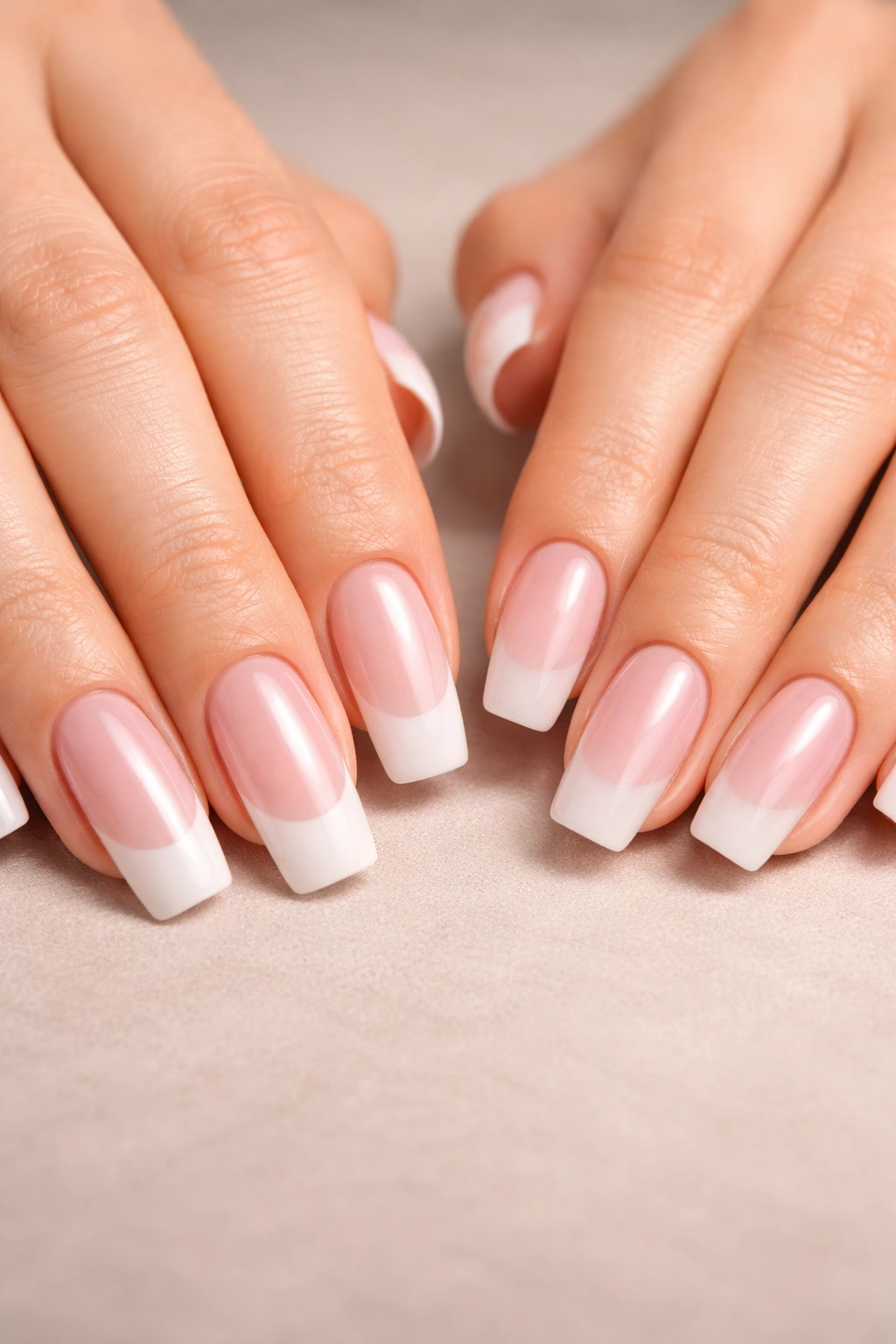 Close-up comparing durability of acrylic and gel nails on two hands