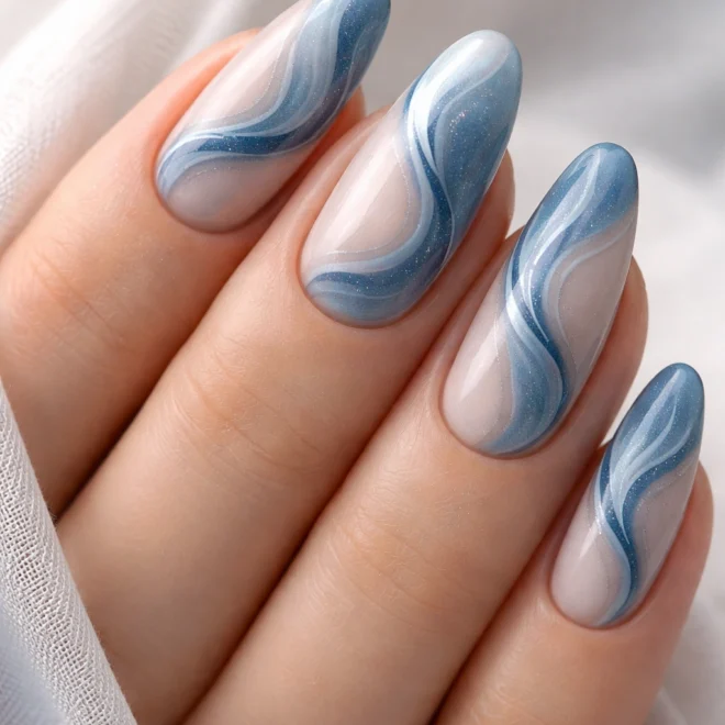10 Dusty Blue Nails for a Muted Elegant Tone