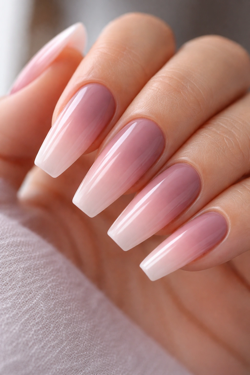 Dusty mauve to ballet pink ombre on tapered ballerina nails