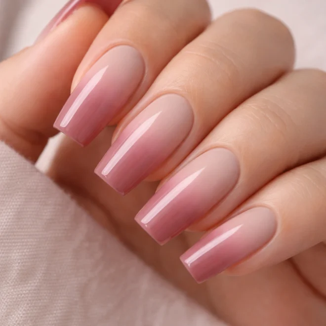 10 Tapered Soft Square Nails in Pretty Pink Tones