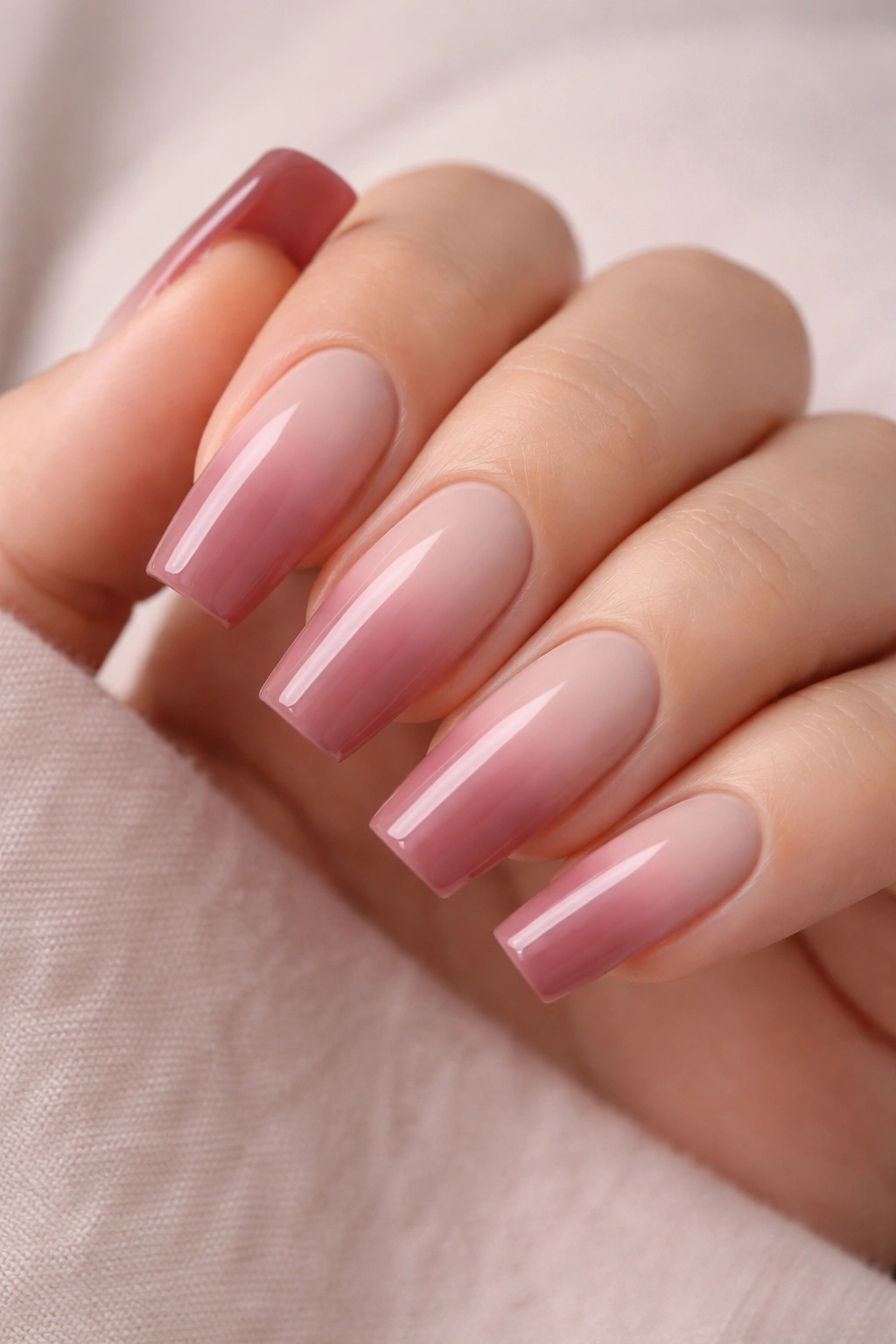 Dusty rose gradient on tapered square nails