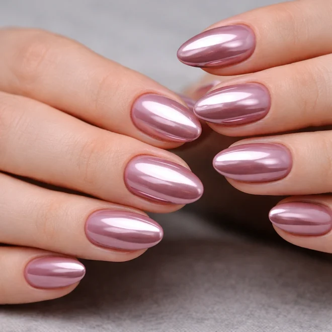 15 Short Pink Chrome Almond Nails That Shine