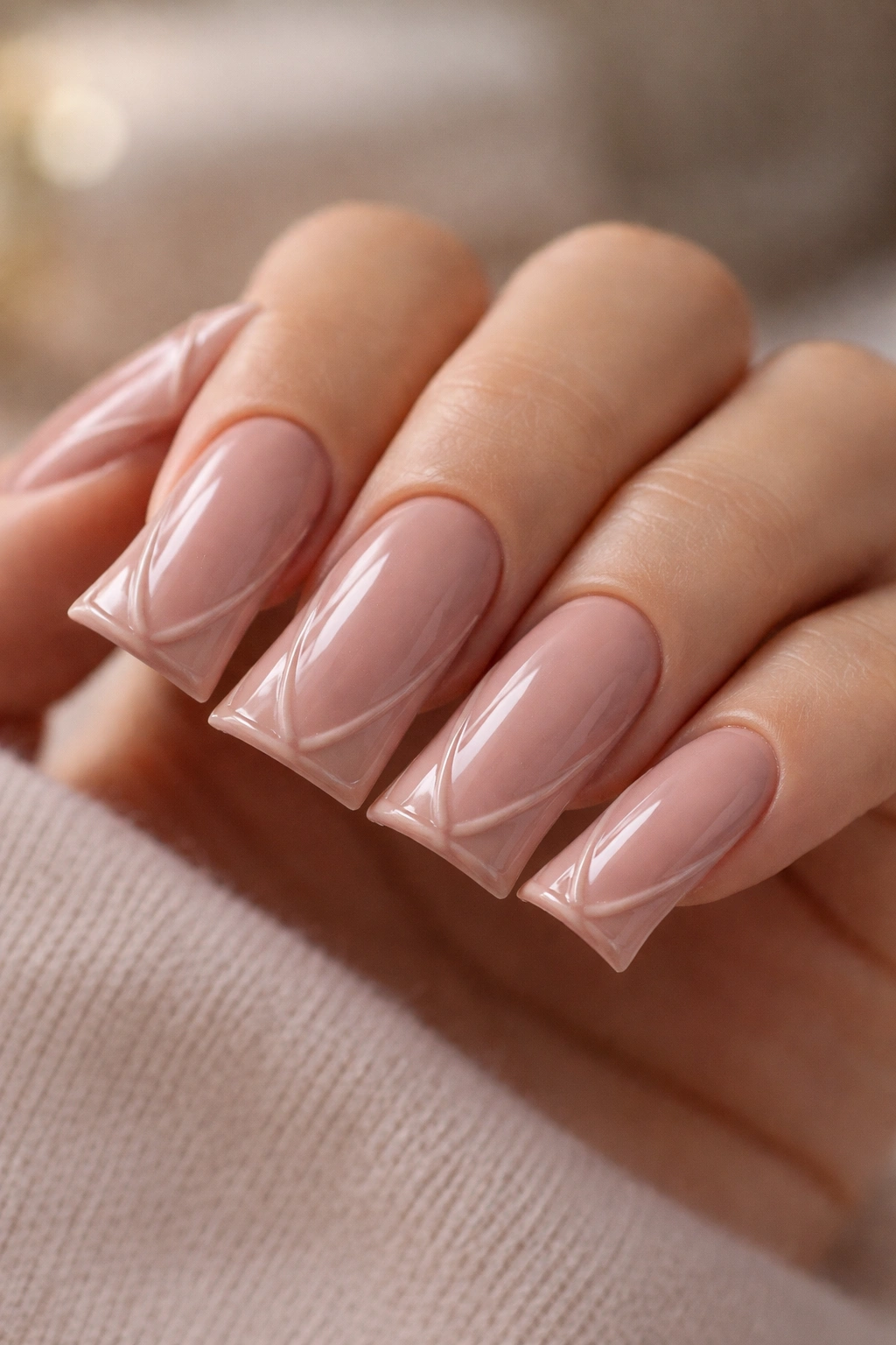 Dusty rose nude duck nails with subtle dimensional art.