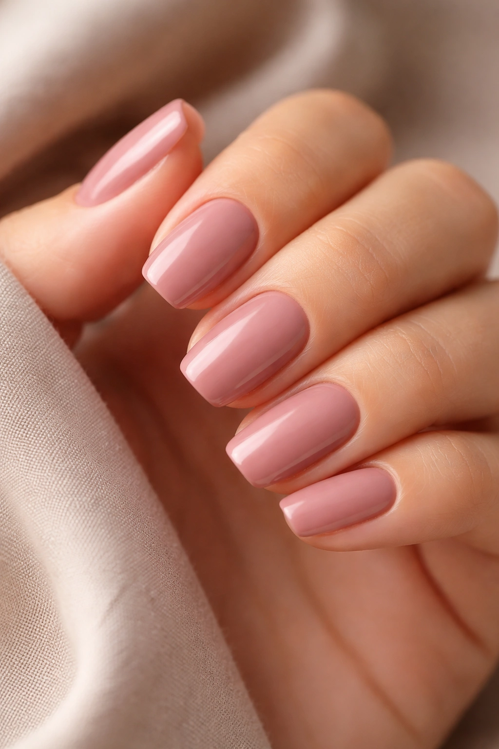 Dusty rose nails on square-oval shape