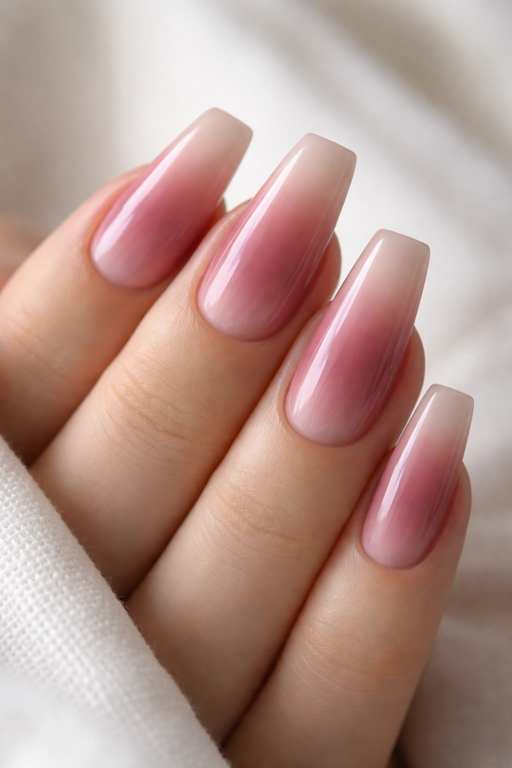 Dusty rose ombré nails with mid-nail depth gradient