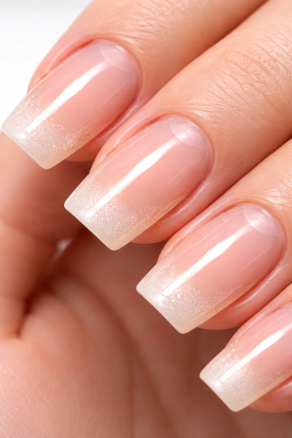 Nails showing early lift with small gap near cuticle