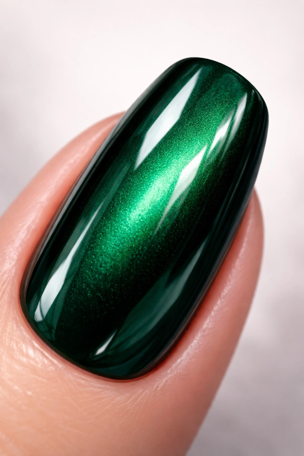 Close-up of emerald green nail with gem-like depth and high gloss